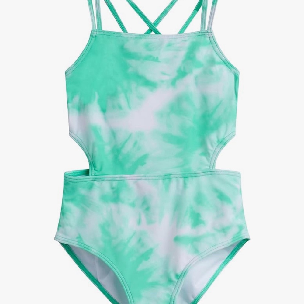 Kanu Surf Girls' Beach Sport Cut-Out 1-Piece Swimsuit, Ice Green , 12